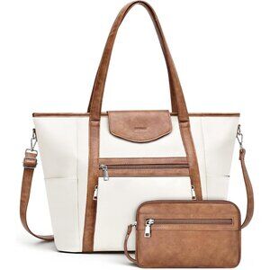 Laptop Beige Brown Bag Women Designer Leather 16in Backpack Tote Satchel Purse